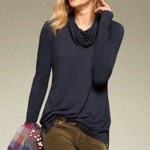 Cabi Longline Cowl Neck Tee Tunic Top Blue Gray Casual Winter Boho Lagenlook-M